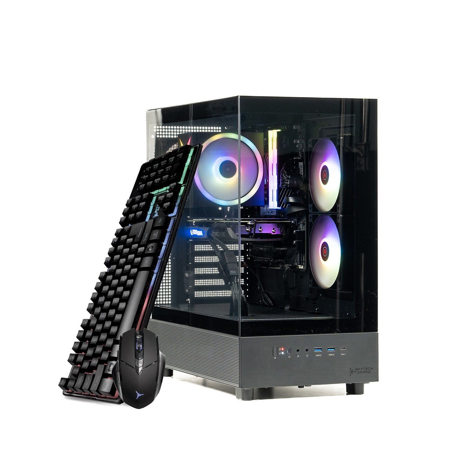 Skyetch Azure 3 Gaming Desktop Computer, NVIDIA Geforce RTX3050, AMD Ryzen 5 5500, 16GB RAM, 1TB SSD, Windows 11, Black