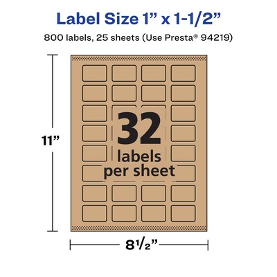 Avery Laser/Inkjet Rectangle Multipurpose Labels, 1" x 1.5", Kraft Brown, 800 Labels/Pack ( 94219)
