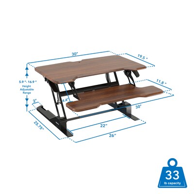 Mount-It! 30"W Manual Rectangular Adjustable Standing Desk Converter, Dark Walnut Woodgrain (MI-15006S)