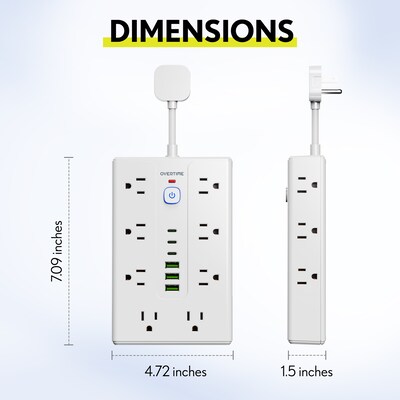 Overtime OS70 22-in-1 Multi-Port 16-Outlet 3 USB-A 3 USB-C Ports Power Strip, White (OADOS70)