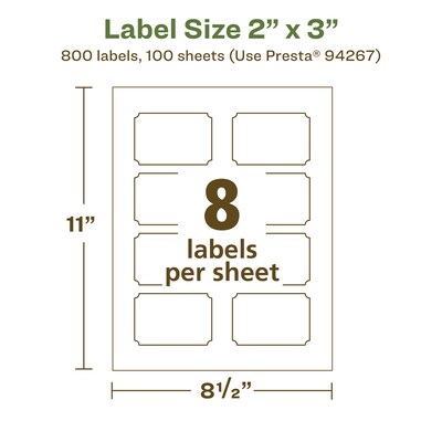 Avery EcoFriendly Laser/Inkjet Decorative Edge Multipurpose Labels, 2" x 3", White, 800/Box (94267)