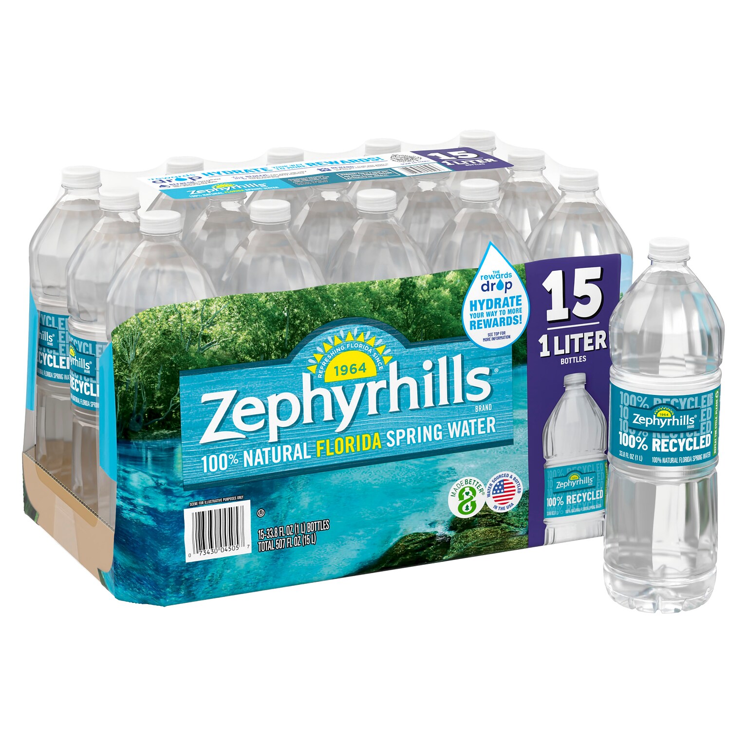 Zephyrhills 100% Natural Spring Water, 33.8 oz., 15 Bottles/Carton (11475332)