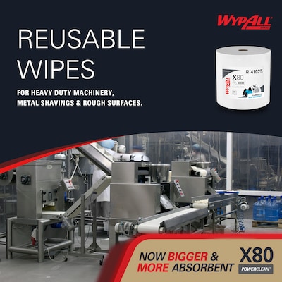WypAll PowerClean X80 Fabric Cleaning Wipers, White, 455 Sheets/Roll (41025)