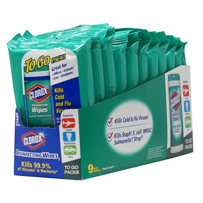 Clorox Disinfecting Wipes, Fresh Scent, 9 Wipes/Container, 24/Carton (01665)