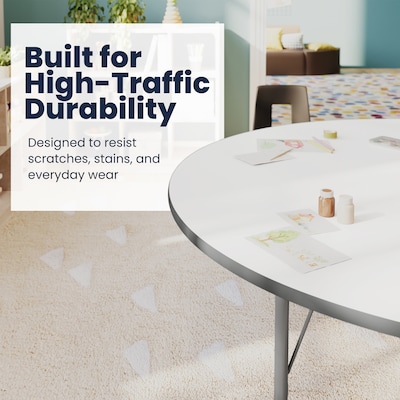 Flash Furniture Wren Horseshoe Activity Table, 66" x 60", Height Adjustable, White Top/Silver Frame (XUA6066HRSEWTPC)