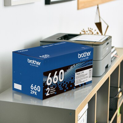 Brother TN660 Black High Yield Toner Cartridge, 2/Pack (TN6602PK)