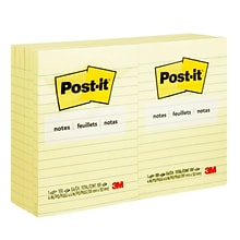 Post-it Notes, 4 x 6, Canary Collection, Lined, 100 Sheet/Pad, 12 Pads/Pack (660YW)