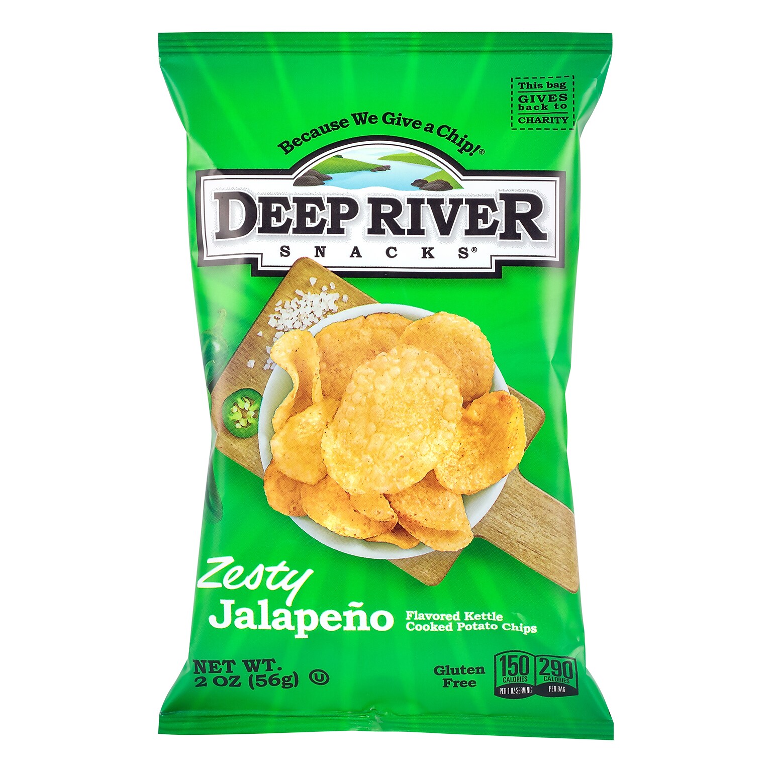 Deep River Snacks Gluten Free Zesty Jalapeno Kettle Cooked Potato Chips, 2.0 oz., 24/Box (220-02563)