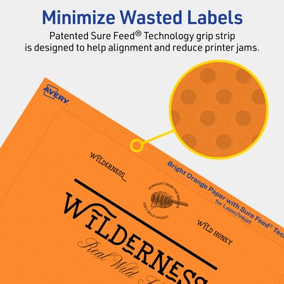 Avery Laser/Inkjet Multipurpose Rectangle Labels, 5" x 7", Bright Orange, 40/Pack (94258)