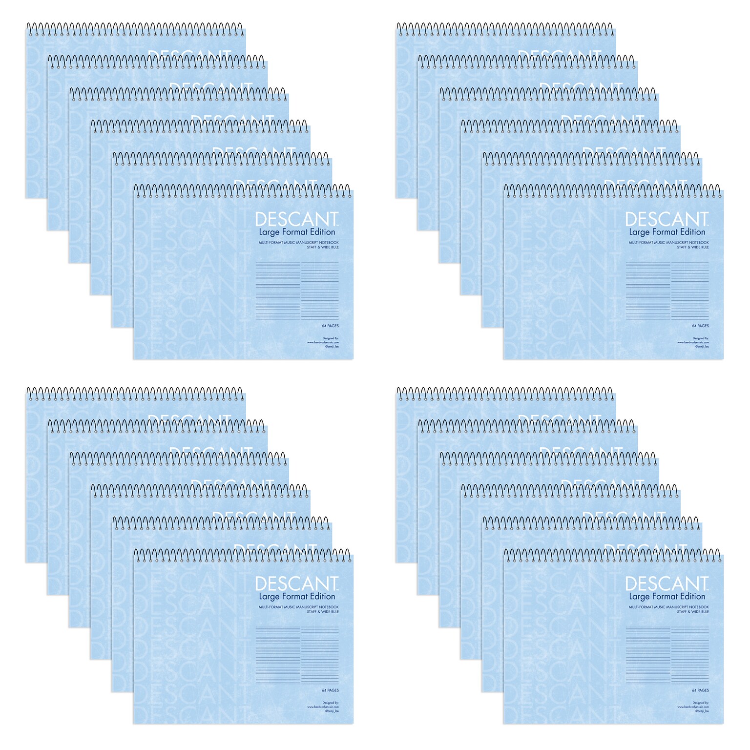 Descant Large Format Edition Professional Notebooks, 11 x 8.5, Staff/Wide Ruled, 32 Sheets, Blue, 24/Case (11033cs)