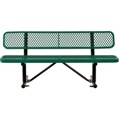 Global Industrial 6 Outdoor Steel Bench w/ Backrest, Expanded Metal, Green (277154GN)