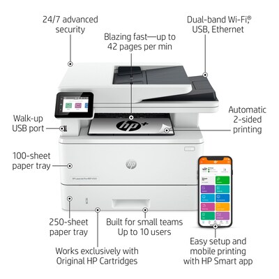 HP LaserJet Pro MFP 4101fdwe Wireless Black & White Printer with HP+ Smart Office Features, Fax, bon
