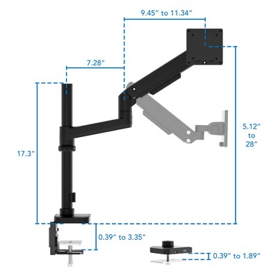 Mount-It! ProFlex Adjustable Heavy-Duty Monitor Mount with Pole & Gas Spring Arm, Fits 17"- 49" Ultrawide Monitors, Matte Black