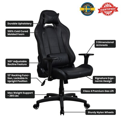 Arozzi Torretta SoftPU Faux Leather Ergonomic Racing Gaming Chair, Pure Black (TORRETTA-SPU-PBK)