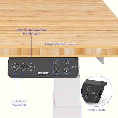 FlexiSpot E7COMMERCIAL 55''W Electric Height Adjustable Standing Desk, Bamboo/White (E7WCOM5528-LBZB)