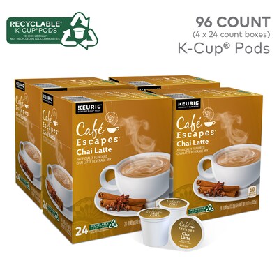 Cafe Escapes Chai Latte Coffee Keurig® K-Cup® Pods, Light Roast, 96/Carton (5000330074CT)