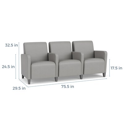 Lesro Ravenna Vinyl 3-Seat Lounge Reception Tandem Seating, Patriot Plus Imperial Blue/Brushed Steel