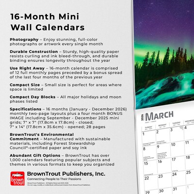 2026 BrownTrout Aurora Borealis 7" x 7" Monthly Wall Calendar (9798330708055)
