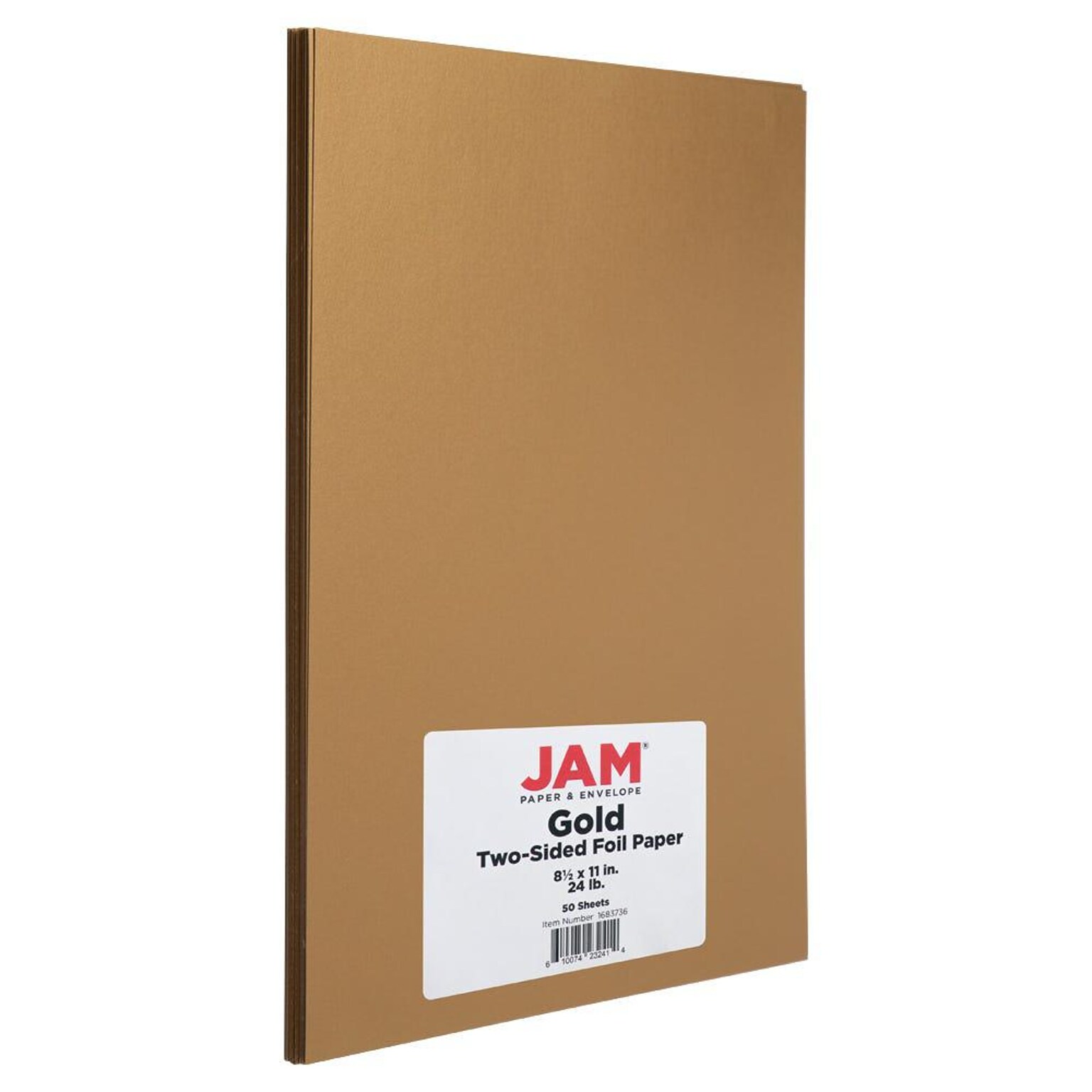 JAM Paper Foil 2-Sided 8.5 x 11 Color Multipurpose Paper, 24 lbs. Gold, 50 Sheets/Ream (1683736)