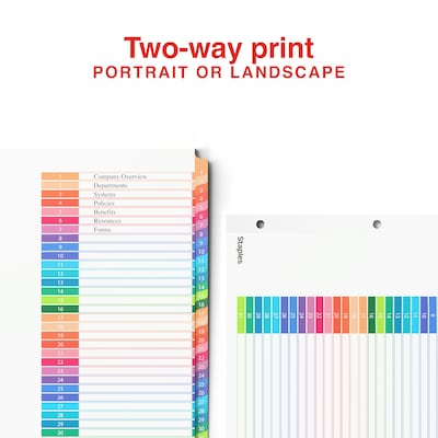 Staples Customizable Table of Contents Numeric Dividers, 1–31 Tabs, Multicolor