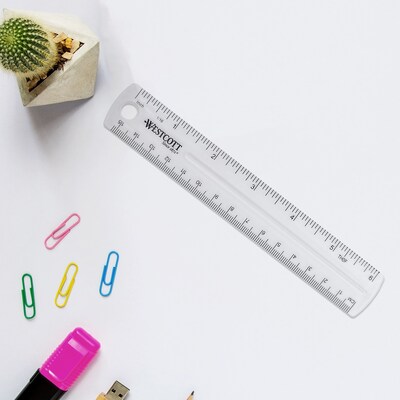 Westcott 6" Plastic Standard Ruler, Clear, 12/Box (17723)