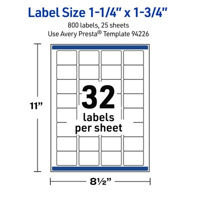 Avery Rectangle Laser Multipurpose Labels, 1.25" x 1.75", White, 800/Pack (19479399261)