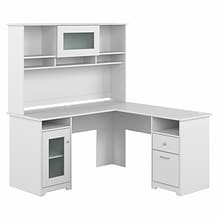Bush Furniture Cabot 60W L Shaped Computer Desk with Hutch and Storage, White (CAB001WHN)