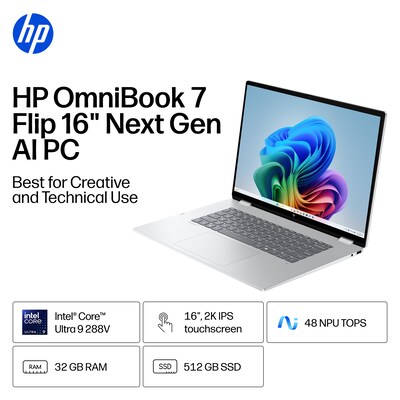 HP OmniBook 7 Flip 16 2K 2-in-1, Copilot+ PC, Intel Core Ultra 9, 32GB RAM, 512GB SSD, +23 Hour Battery, Windows 11 Home