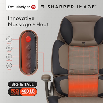 Sharper Image S-950 Heated Ergonomic Faux Leather Swivel Executive Massage Chair, Brown/Black (52755M-BRNBLK)