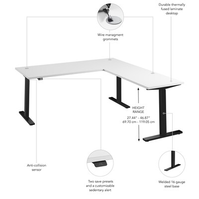 Bush Business Furniture Move 60 Series 72"W L Shaped Adjustable Standing Desk, White (M6SL7278WHBK)