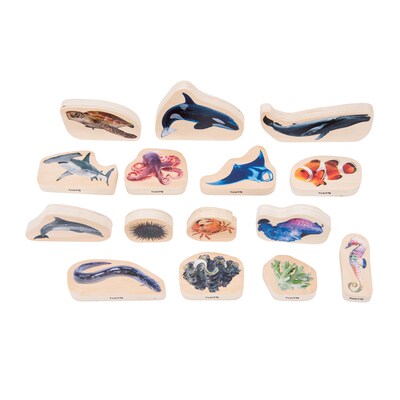 TickiT Wooden Sea Life Blocks, Multicolored, 15 Pieces/Set (CTU73566)