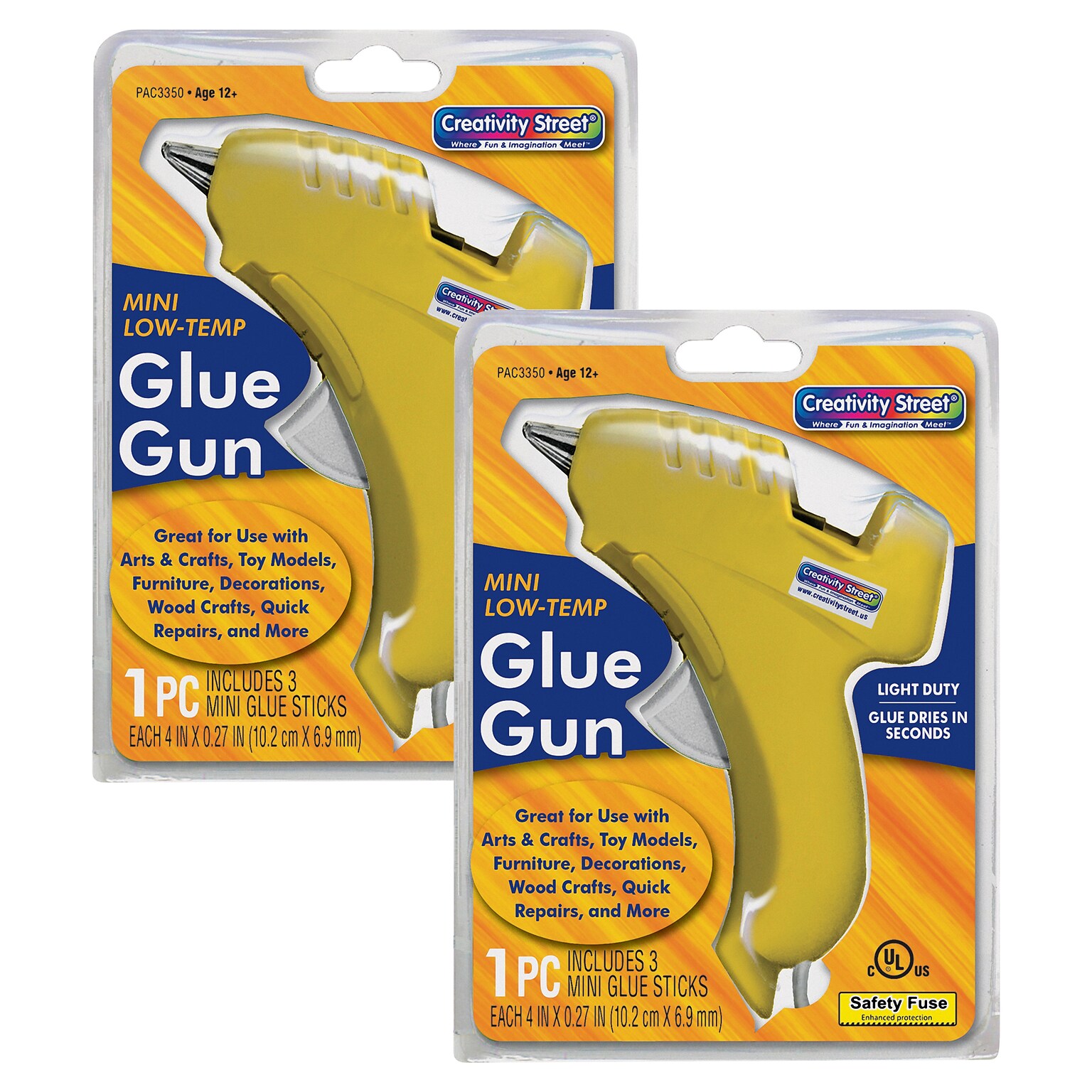 Creativity Street Low-Temp Mini Glue Gun with Glue Sticks, Yellow, 2 Packs/Bundle (CK-3350-2)