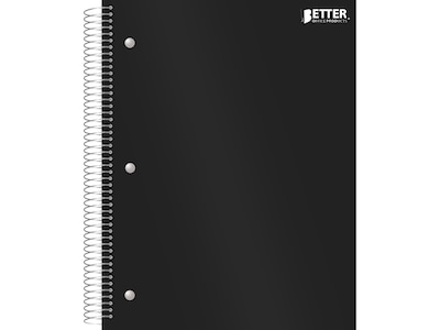 Better Office 5-Subject Subject Notebooks, 8.5 x 11, College Ruled, 200 Sheets, Black (25781)