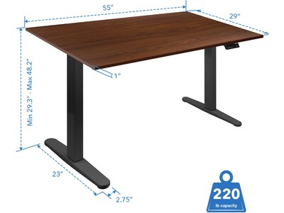 Mount-It! 55"W Electric Rectangular Adjustable Standing Desk, Brown/Black (MI-18114)