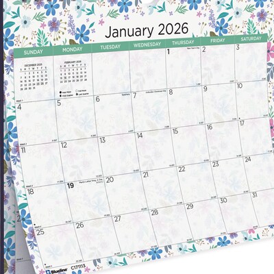 2026 Blueline Wildflowers 15" x 12" Monthly Wall Calendar (C171113)