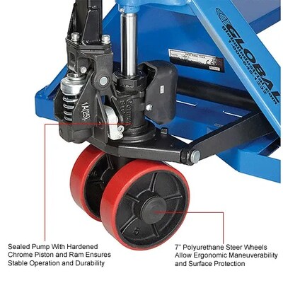 Global Industrial Premium Extra-Long Fork Manual Pallet Jack, 4400 lb. Capacity, 27"W x 78"L Forks (988943)