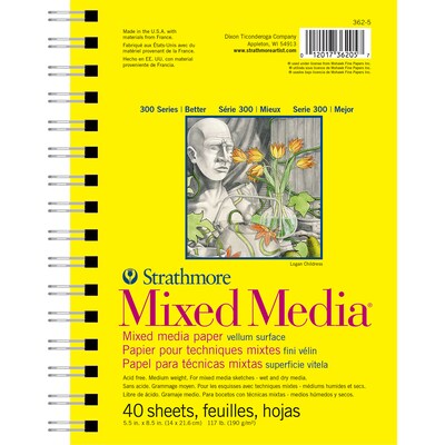 Strathmore 300 Series 5.5 x 8.5 Wire Bound Mixed Media Sketch Pad, 40 Sheets/Pad, 3/Bundle (STTP36