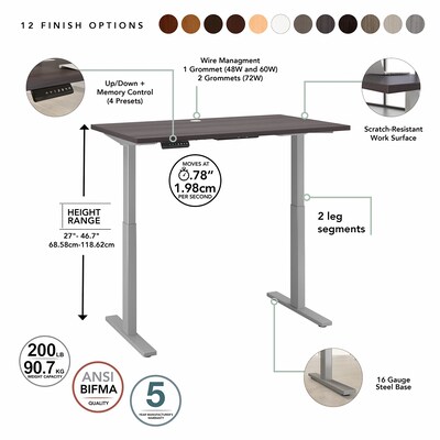 Bush Business Furniture Move 60 Series 60"W Electric Height Adjustable Standing Desk, Storm Gray (M6S6030SGSK)