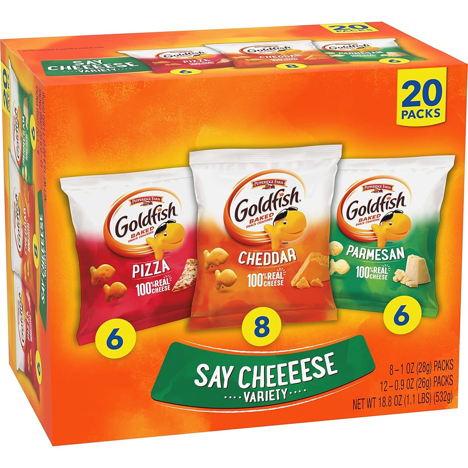 Goldfish Say Cheeeese Cheese Crackers Variety Pack, 18.8 oz., 20 Bags/Box (CAM05136)