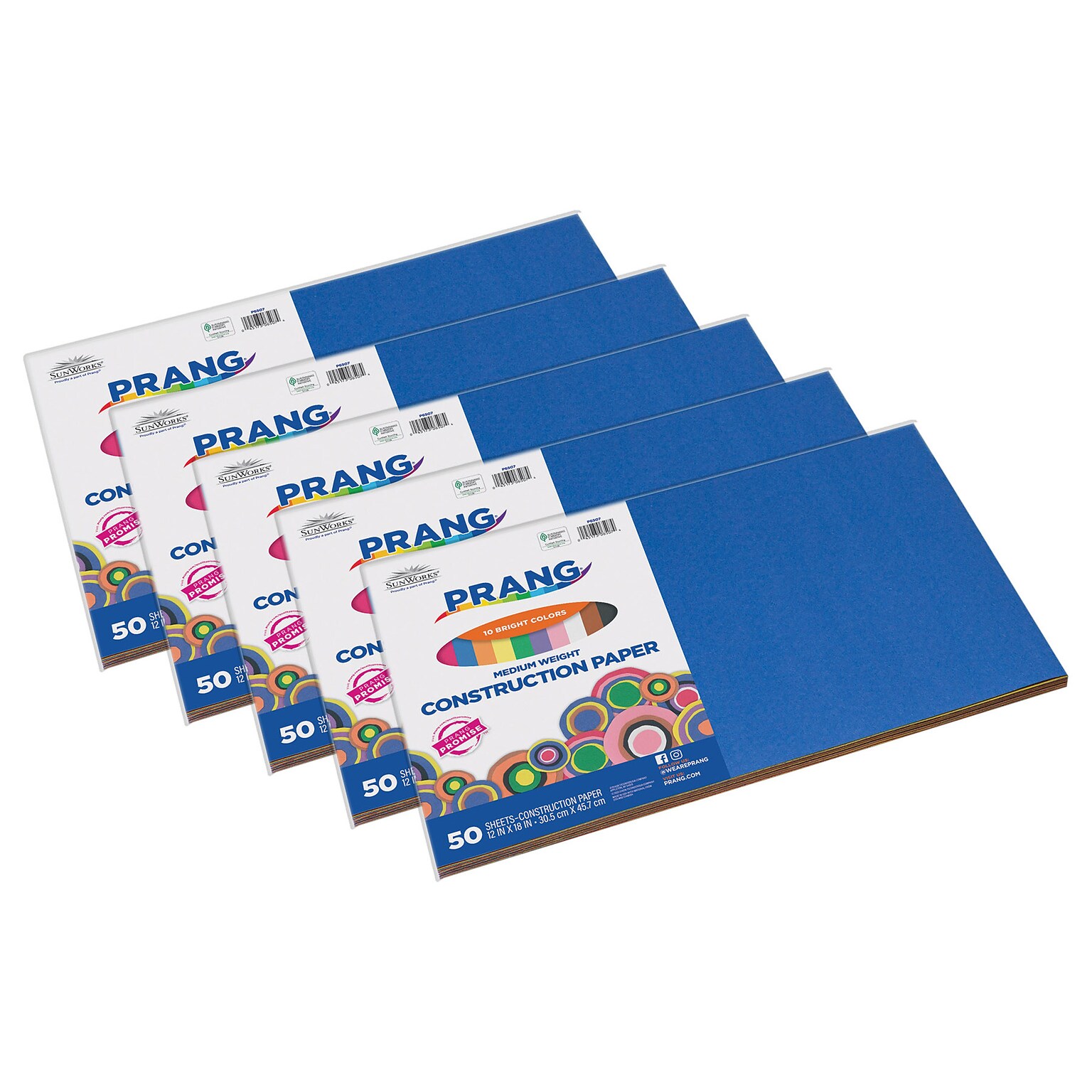 Prang 12 x 18 Construction Paper, Assorted Colors, 50 Sheets/Pack, 5 Packs/Bundle (PAC6507-5)