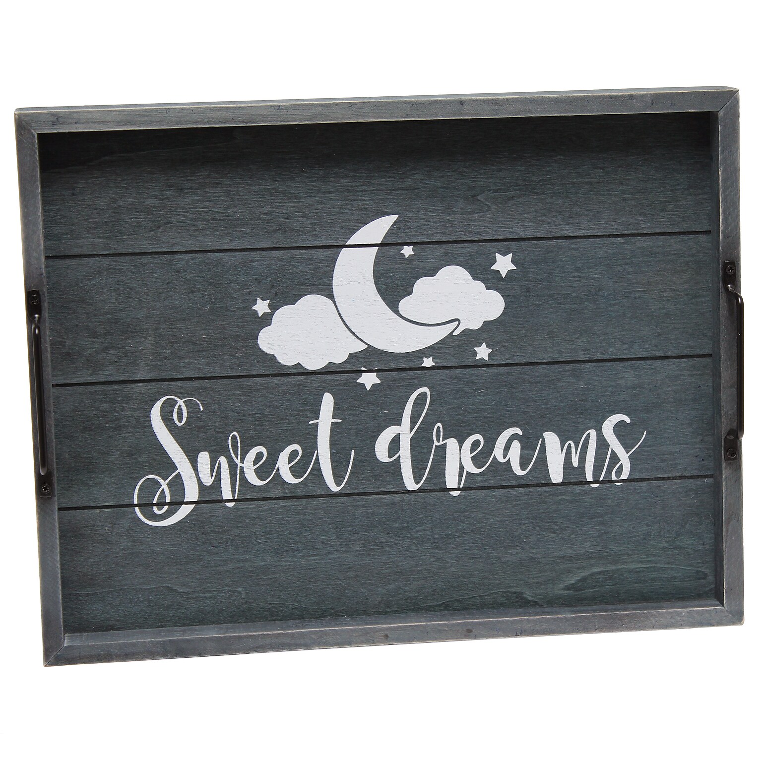 Elegant Designs Sweet Dreams Decorative Wood Serving Tray w/ Handles, 15.50 x 12, Midnight Blue Wash (HG2000-MBS)