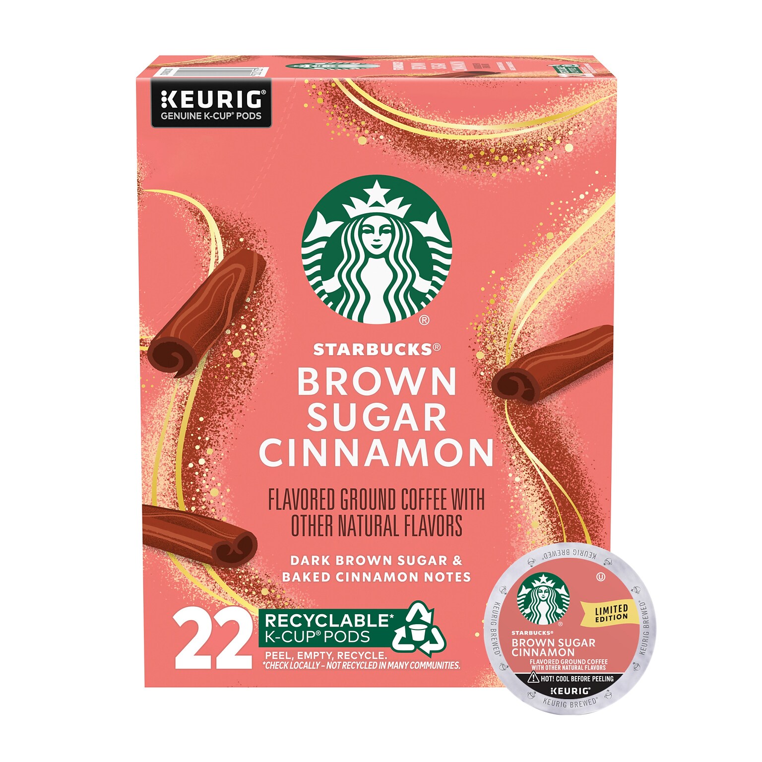 Starbucks Brown Sugar Cinnamon Coffee Keurig K-Cup Pods, 22/Box (12556511)