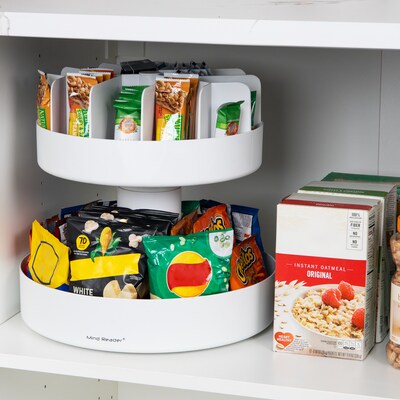 Mind Reader 2-Tier Plastic Lazy Susan Coffee Countertop Organizer, White (SNACKCAR-WHT)