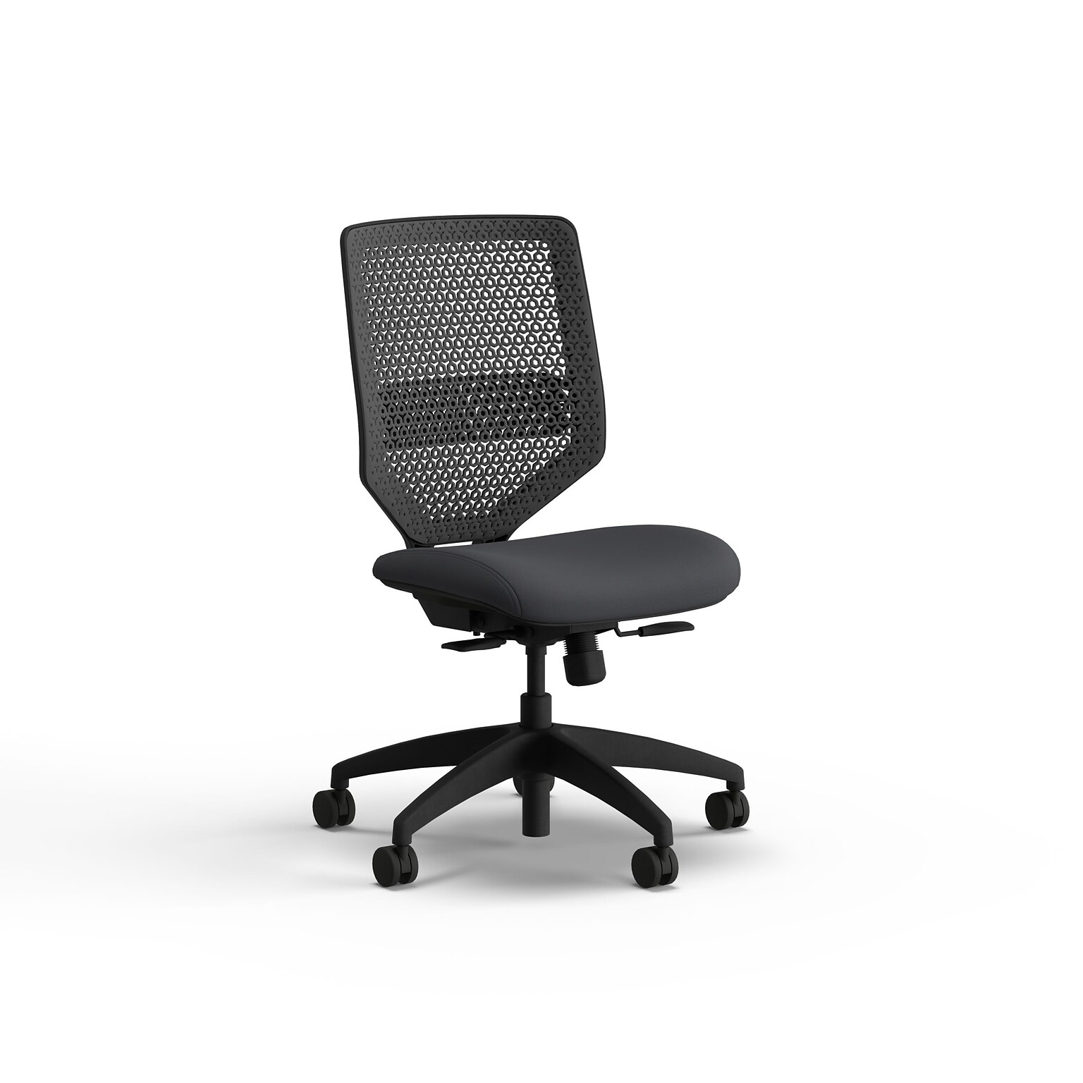 HON Solve Armless Vinyl/ReActiv Swivel Task Chair, Basalt/Charcoal (HSLVTMR.Y1.N.H.0S.SX23.BL.SB.T)