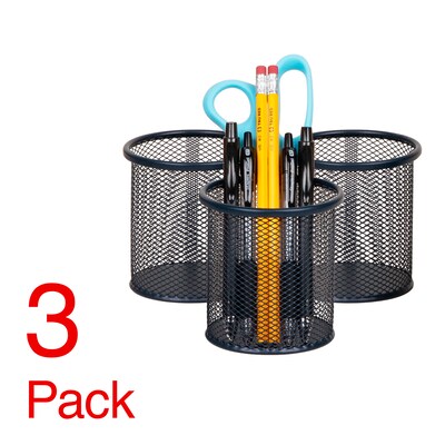 Staples Metal Mesh Pen Cups, Navy Blue, 3/Set (ST63823)