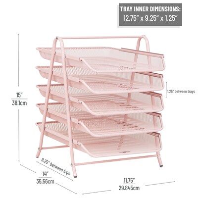 Mind Reader 5-Tier Stackable Paper Desk Tray Organizer, Metal, Pink (5TPAPER-PNK)
