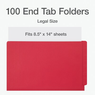 Pendaflex End Tab File Folder, Straight Cut, Legal Size, Red, 100/Box (1007079)