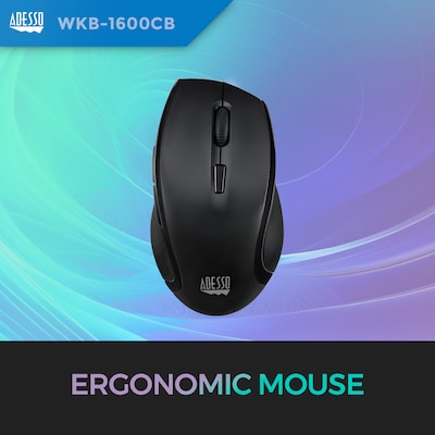 Adesso Wireless Ergonomic Keyboard and Mouse Combo, Black (WKB-1600CB)