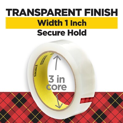 Scotch Transparent Clear Tape Refill, 1 x 72 yds., 3 Core, Clear, 3 Rolls/Pack (600-72-3PK)