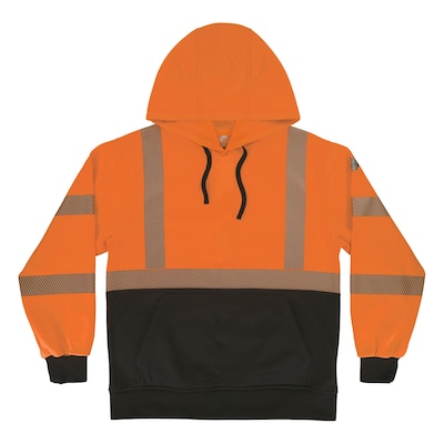 GloWear 8317BK High Visibility Long Sleeve Black Bottom Hooded Sweatshirt, ANSI Type R, Class 3, Orange, 5XL (22989)